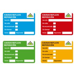 Kits pegatinas logística causas reflujo reposición 4 modelos